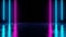 Futuristic Sci Fi Dark Empty Room With Blue And Purple Neon Glowing Line Tubes