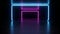 Futuristic Sci Fi Dark Empty Room With Blue And Purple Neon Glowing Line Tubes