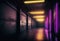 Futuristic sci-fi illuminated grunge neon glowing tunnel. Generative ai