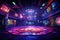 Futuristic sci fi room with neon lights. 3d rendering, A lively image of an empty claustrophobic nightclub, AI Generated
