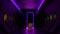 Futuristic science fiction dark empty room.Purple Neon Glowing. Floor with reflections 3D rendering animation. Man