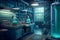 Futuristic scientific laboratory, biology and chemistry research lab, experiment room, ai illustration