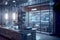 Futuristic scientific laboratory, biology and chemistry research lab, experiment and study room, generative ai illustration