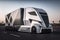 A futuristic, self-driving truck with angular lines and a minimalist design, Generative AI