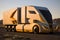 A futuristic, self-driving truck with angular lines and a minimalist design, Generative AI