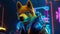 Futuristic Shiba Inu dog portrait in neon light.