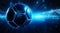 Futuristic Soccer Ball with Neon Lights and Digital Elements. Generative ai