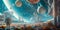 Futuristic space exploration scene with astronauts and futuristic spacecraft, embodying humanity& x27;s quest for