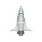 Futuristic space shuttle for traveling through universe. Detailed silver or metallic spacecraft. Cartoon spaceship