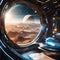 Futuristic Spacecraft Window View of Distant Planets and Alien Terrain