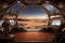 Futuristic spaceship cabin with view on mars planet surface. Generative AI