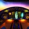 Futuristic spaceship cockpit interior. Future spacecraft control panels technology, space travel concept. Generative AI