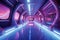 Futuristic spaceship interior bathed in the ethereal glow of neon light fixtures. Generative AI
