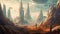 Futuristic spaceship travels through mysterious galaxy, past surreal landscapes generated by AI
