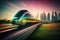 Futuristic speed train, transport of future in eco style, created with Generative AI technology