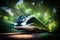 Futuristic speed train, transport of future in eco style, created with Generative AI technology