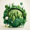 Futuristic Sphere of Earth with Paper Art, Featuring a Green Forest City on a Crystal Planet. Generative AI