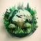 Futuristic Sphere of Earth with Paper Art, Featuring a Green Forest City on a Crystal Planet. Generative AI