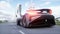 Futuristic sport car very fast driving on highway. Futuristic city concept. Realistic 4k animation.