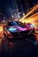 Futuristic sportcar on neon highway