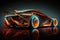 Futuristic sports car with neon glowing, shiny luxury cyberpunk auto, generative AI