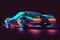 Futuristic sports car with neon glowing, shiny luxury cyberpunk auto, generative AI