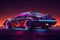 Futuristic sports car with neon glowing, shiny luxury cyberpunk auto, generative AI