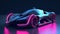 A futuristic sports car with neon lights on it. Generative AI image.