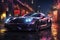 Futuristic sports super car concept on the background of the night city, street racing on expensive exclusive luxury auto, AI