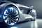 Futuristic sportscar detail closeup. Shiny rim of a supercar. Racing concept with abstract car. Generated AI.