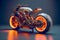 Futuristic steampunk motorcycle.Orange neon glow