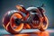 Futuristic steampunk motorcycle.Orange neon glow