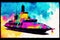Futuristic submarine with colorful blots. Watercolor paint. Digital art, Generative AI