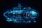 A futuristic submarine floating in the ocean at night. Generative AI image.