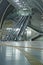 Futuristic subway station with guiding lines and an escalator near Heumarkt in Cologne, Germany