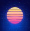 Futuristic sunset illustration in retro style. Vaporwave, synthwave abstract music banner or cover template with star