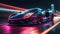 Futuristic super car in the city highway. Fast moving sports car. Car in motion. generative AI