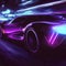 Futuristic supercar driving in the night in purple neon colors, generative AI