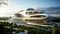 Futuristic sustainable complex office building for green economy comeliness