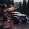 Futuristic SUV car outdoor off-road vehicle mountain