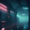 Futuristic Syberpunk Abandoned Neon Tube Glowing Lights Underground Train Station Fog Enviroment Railway Tunnel High Polished