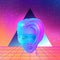 Futuristic synth wave style. Retroparty flyer template. Portrait of androgynous woman with short shaved pixie undercut
