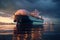 Futuristic tanker transporting oil or liquefied gas on the high seas, international trade in petroleum products, AI Generated