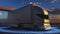 Futuristic Technology Concept: Autonomous Self-Driving Lorry Truck with Cargo Trailer Drives on the