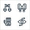 futuristic technology line icons. linear set. quality vector line set such as bionic eye, robotic hand, jet pack