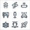 futuristic technology line icons. linear set. quality vector line set such as rocket, robotic surgery, space station, self driving