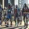futuristic teenage humanoid robots in street wear