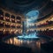 Futuristic theater stage with holographic performance. a surreal conceptual image with modern technology. AI