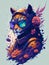 Futuristic Tiger Head Illustration with Flower and Sunglasses on Clean Background. Vintage Painting Style Design with