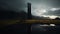 Futuristic Tower In Dark And Moody Landscape